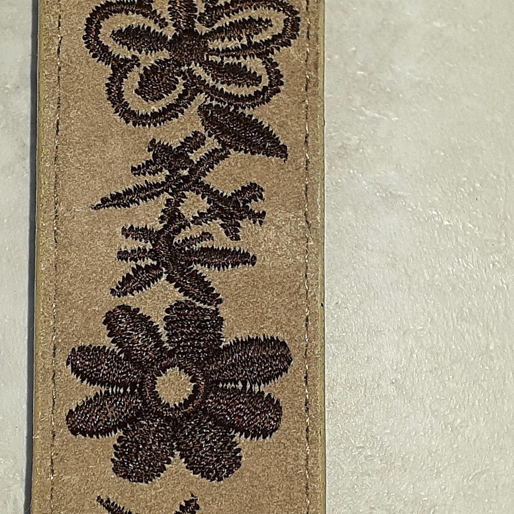 Ladies Genuine Leather Floral Embroidered / Stitched Brown Belt Size Large - Picture 6 of 8